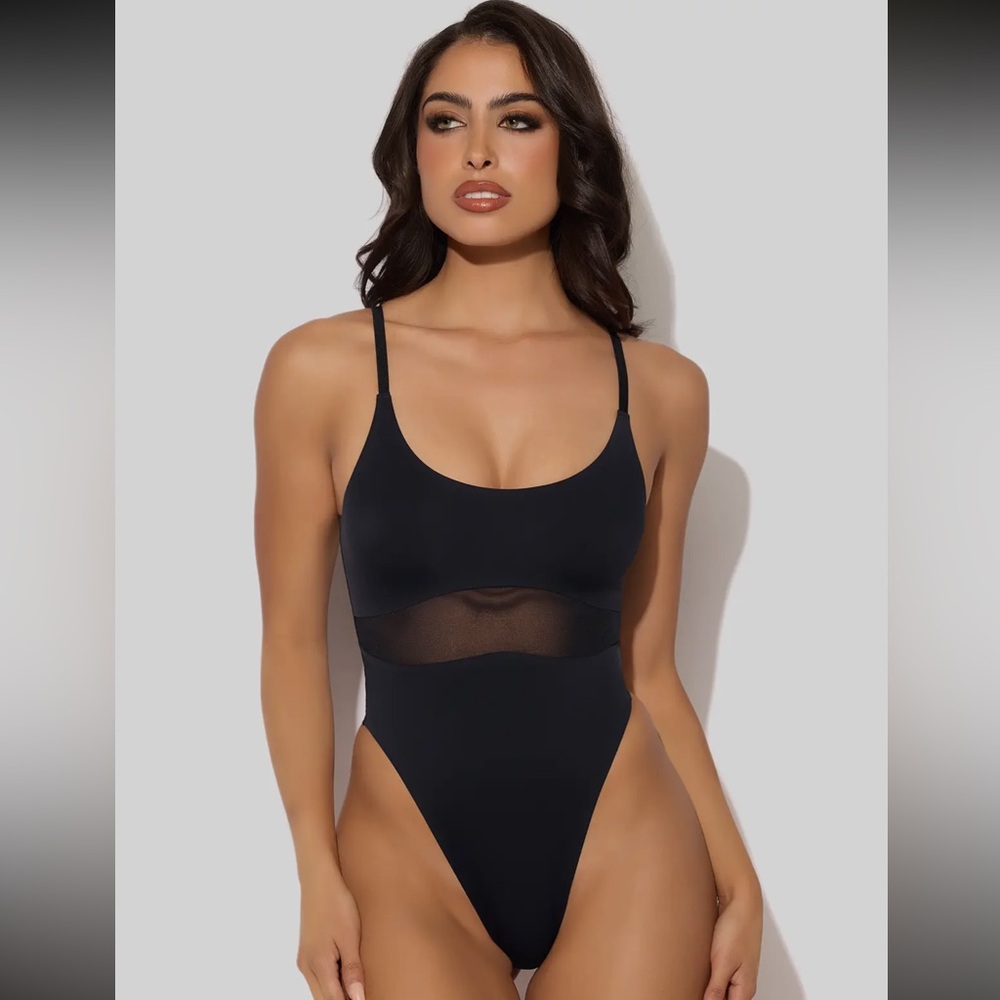 Shapewear Black Mesh Panel Snatched Bodysuit
